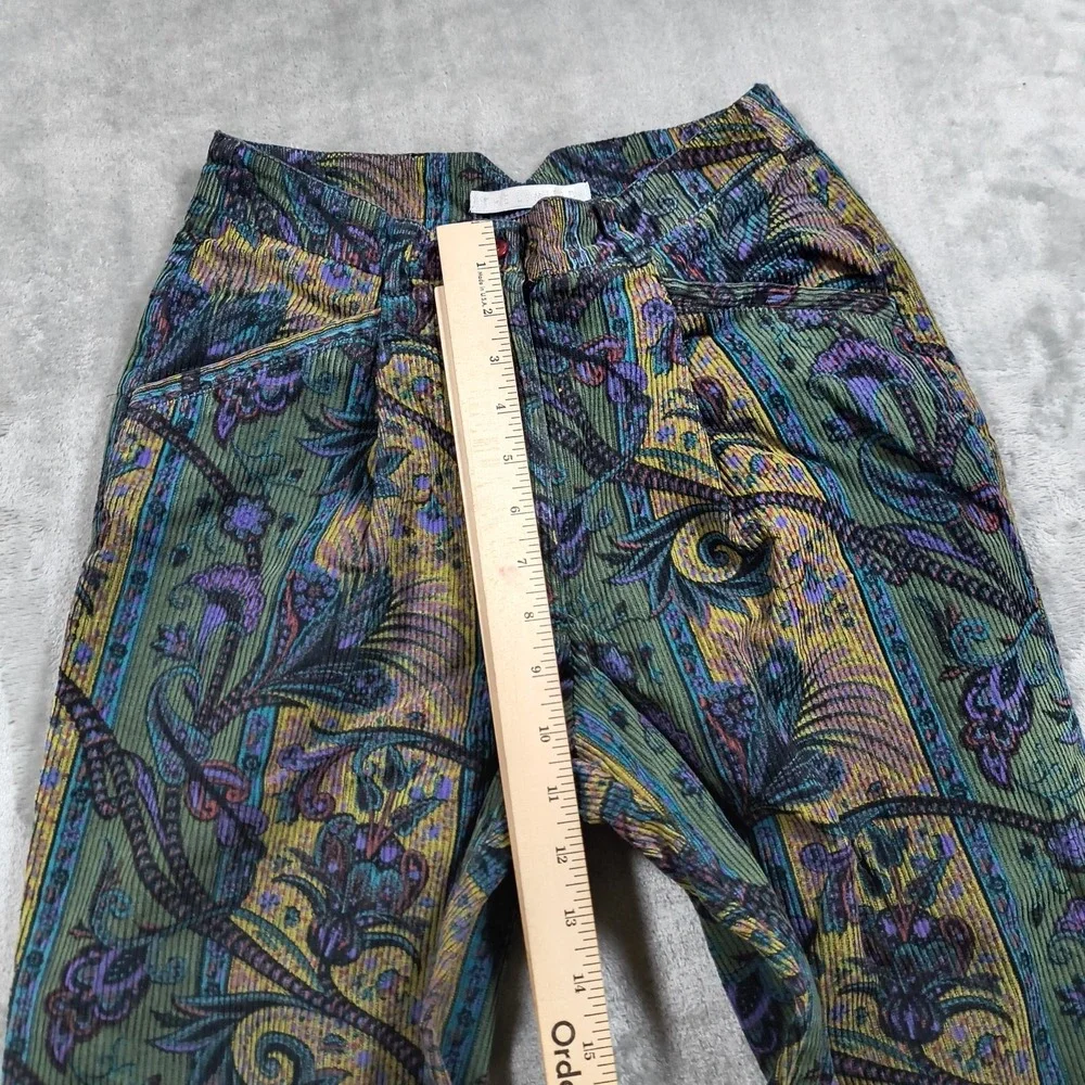 Vintage The Limited Boho Pants Womens 4 Green Paisley Corduroy High Waist Floral